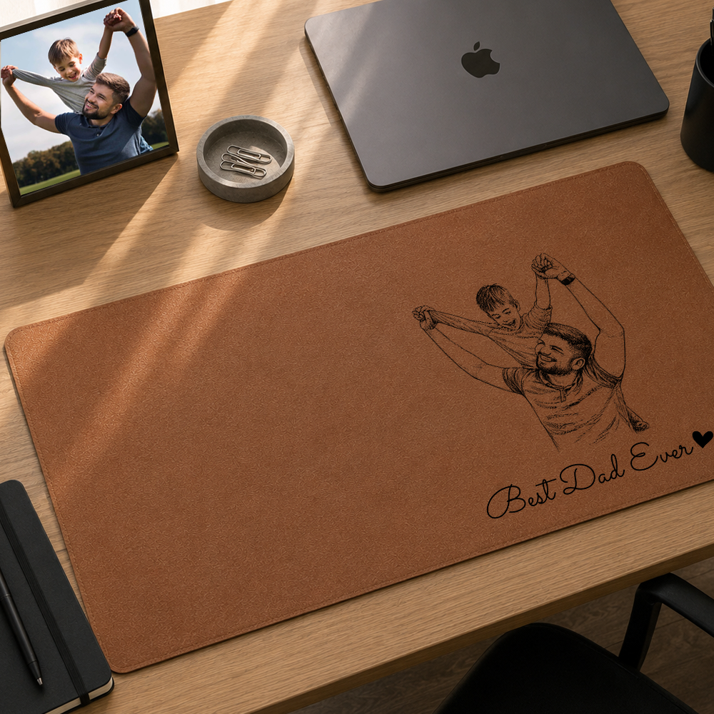 Personalized Desk Mat, Father's Day Gifts, We Love You Custom Photo Sketch Line Art Father's Day Gift For Husband, Dad