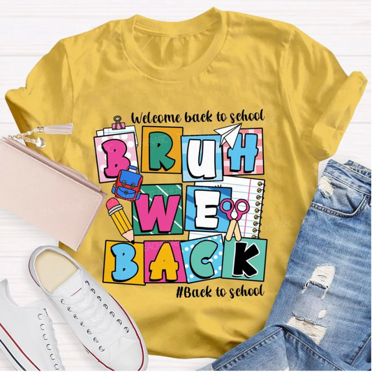 Welcome Back To School Bruh We Back Pencil Pink Dots Teacher T-shirt