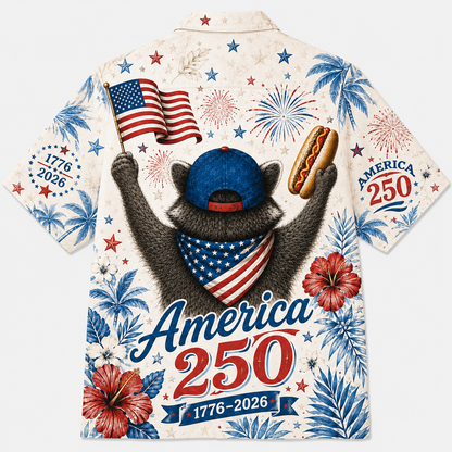 America 250 Patriotic Raccoon Hawaiian Shirt,  1776–2026 Anniversary Edition