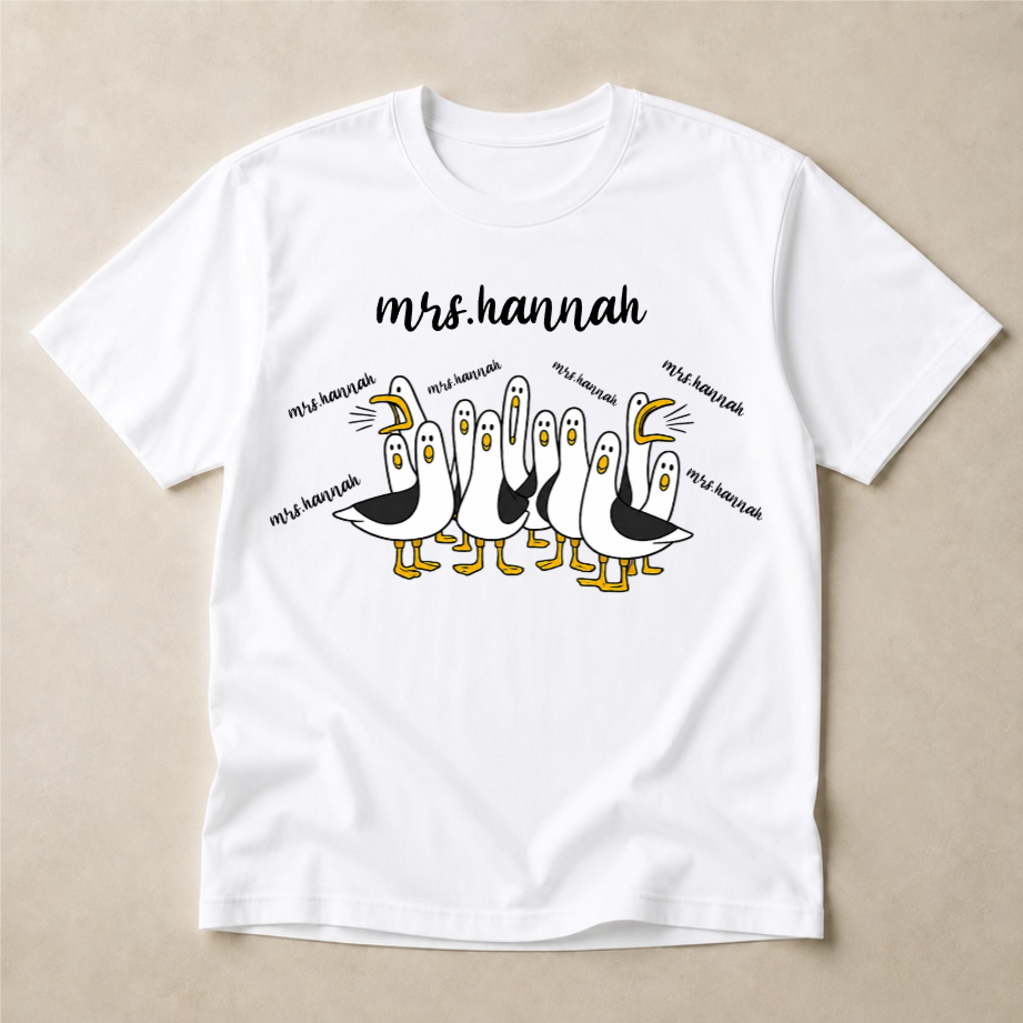 Personalized Teacher Shirt, Custom Mrs Name Tee, Funny Seagull Classroom Graphic, Back to School Gift for Women Educators and Teachers