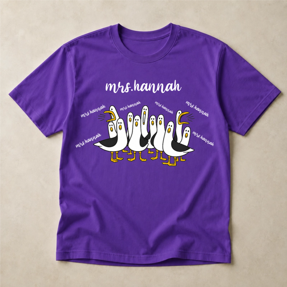 Personalized Teacher Shirt, Custom Mrs Name Tee, Funny Seagull Classroom Graphic, Back to School Gift for Women Educators and Teachers