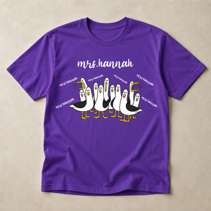 Personalized Teacher Shirt, Custom Mrs Name Tee, Funny Seagull Classroom Graphic, Back to School Gift for Women Educators and Teachers