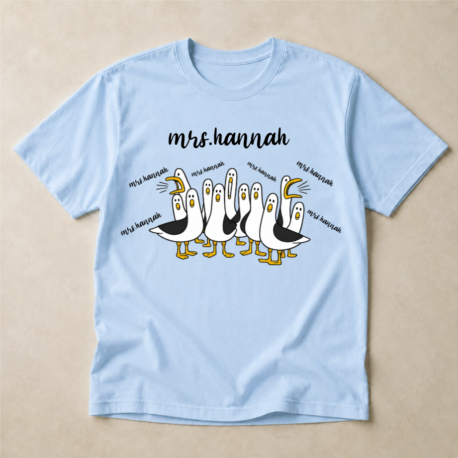 Personalized Teacher Shirt, Custom Mrs Name Tee, Funny Seagull Classroom Graphic, Back to School Gift for Women Educators and Teachers