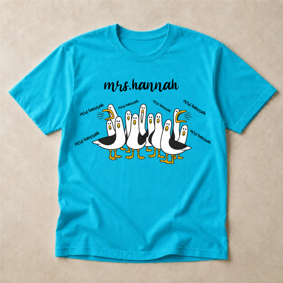 Personalized Teacher Shirt, Custom Mrs Name Tee, Funny Seagull Classroom Graphic, Back to School Gift for Women Educators and Teachers