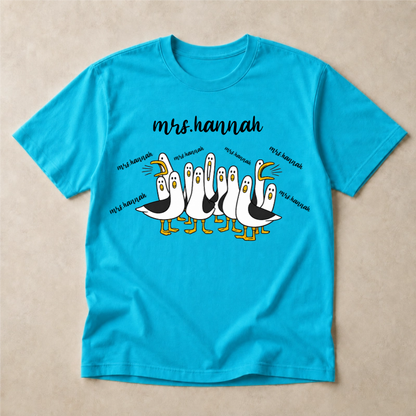 Personalized Teacher Shirt, Custom Mrs Name Tee, Funny Seagull Classroom Graphic, Back to School Gift for Women Educators and Teachers