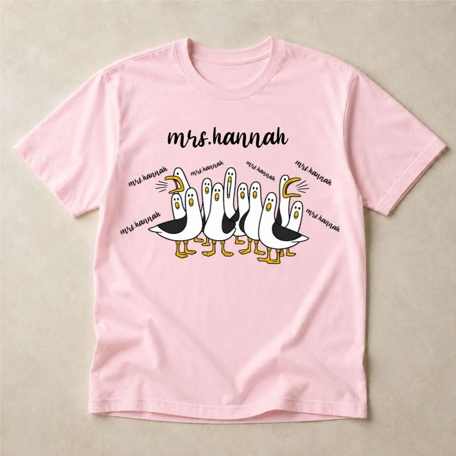 Personalized Teacher Shirt, Custom Mrs Name Tee, Funny Seagull Classroom Graphic, Back to School Gift for Women Educators and Teachers