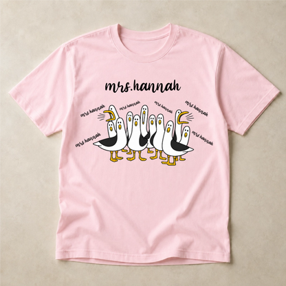 Personalized Teacher Shirt, Custom Mrs Name Tee, Funny Seagull Classroom Graphic, Back to School Gift for Women Educators and Teachers