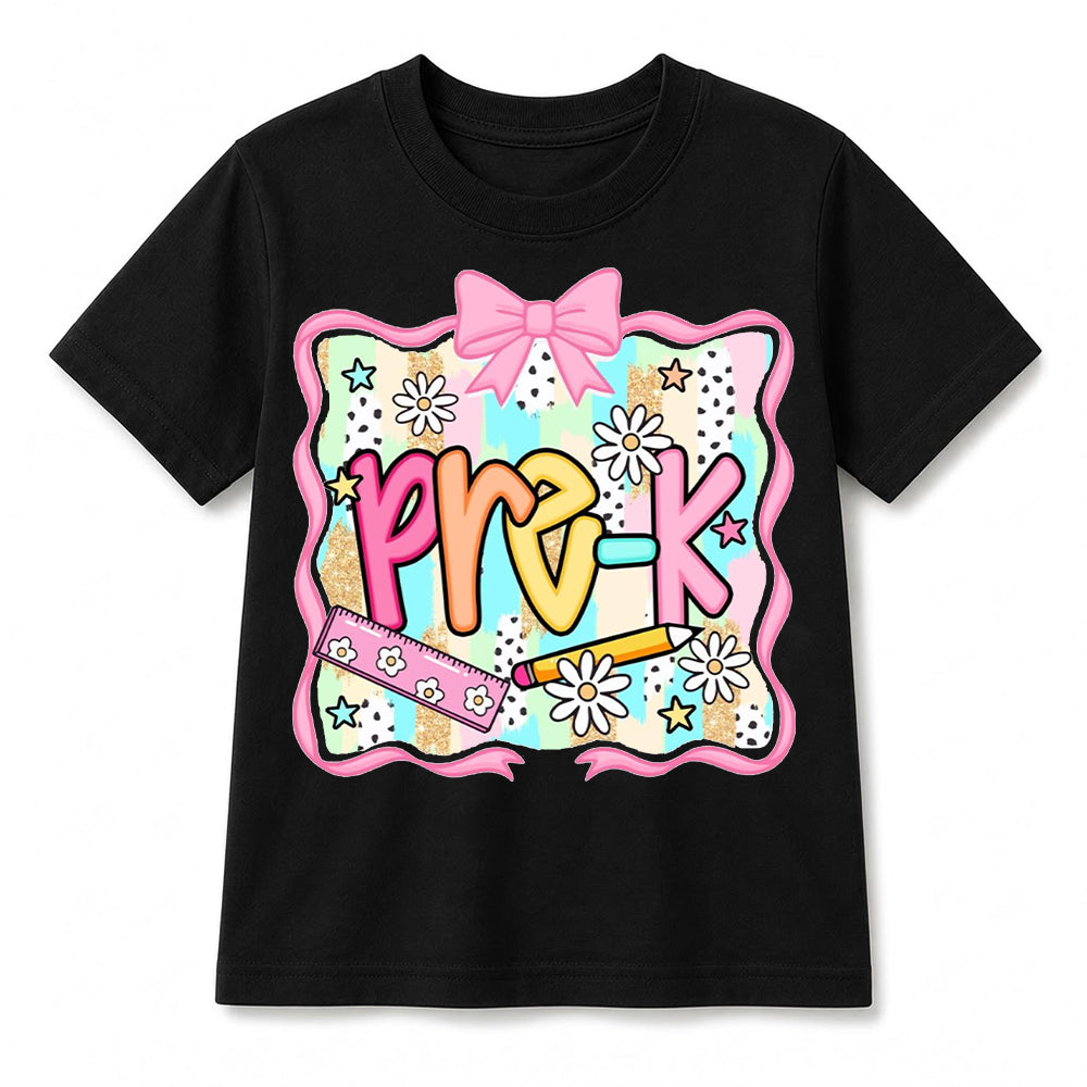 Personalized Kindergarten Girl Shirt, Custom Name School Bow T Shirt