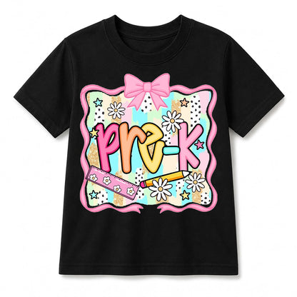 Personalized Kindergarten Girl Shirt, Custom Name School Bow T Shirt