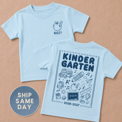 Personalized Kindergarten Shirt | First Day of School Tee for Kids