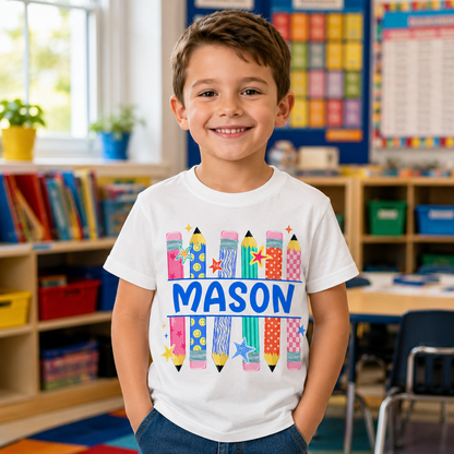 Personalized Back To School Pencil Kids T Shirt Custom Name Gift