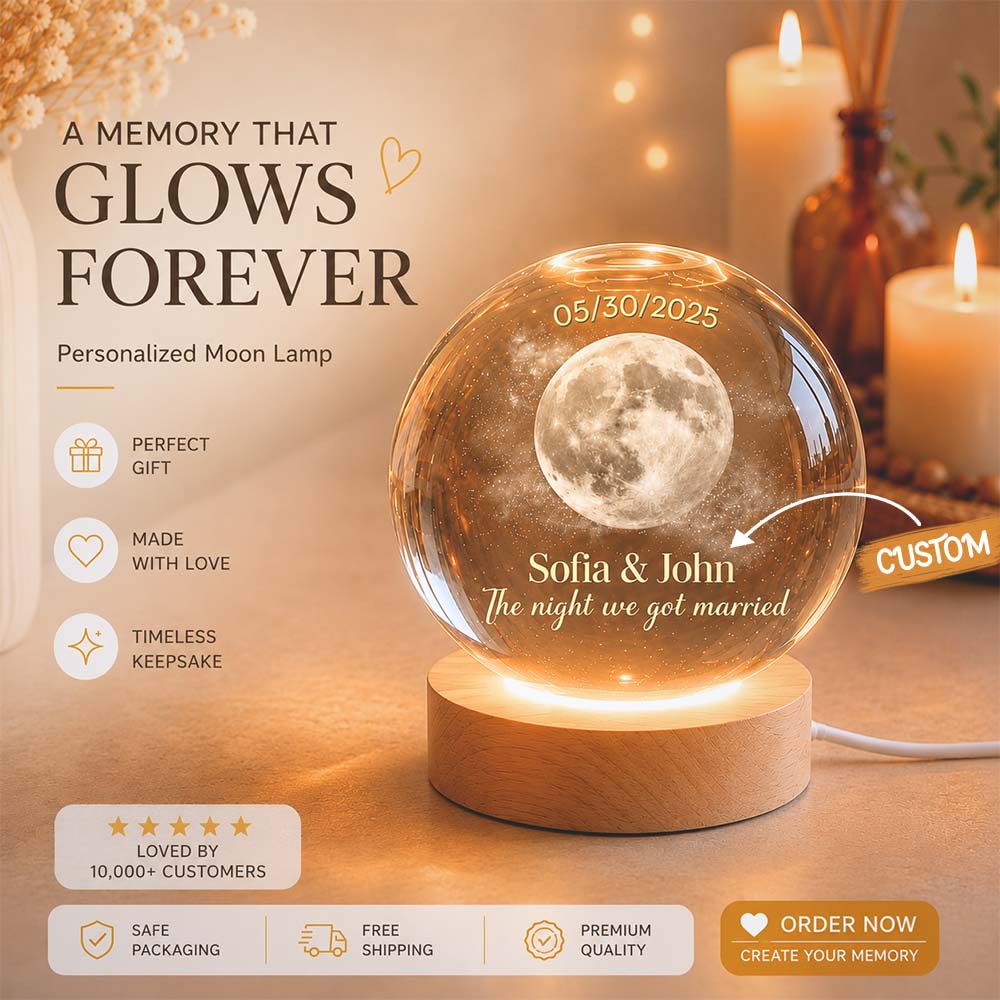 Personalized Moon Phase Crystal Ball Night Light, Anniversary Gift For Couple