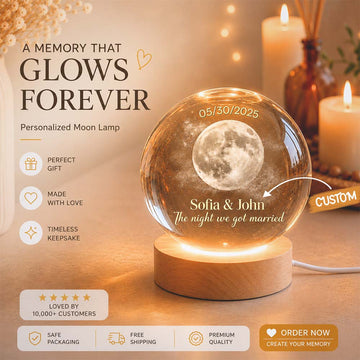 Personalized Moon Phase Crystal Ball Night Light, Anniversary Gift For Couple