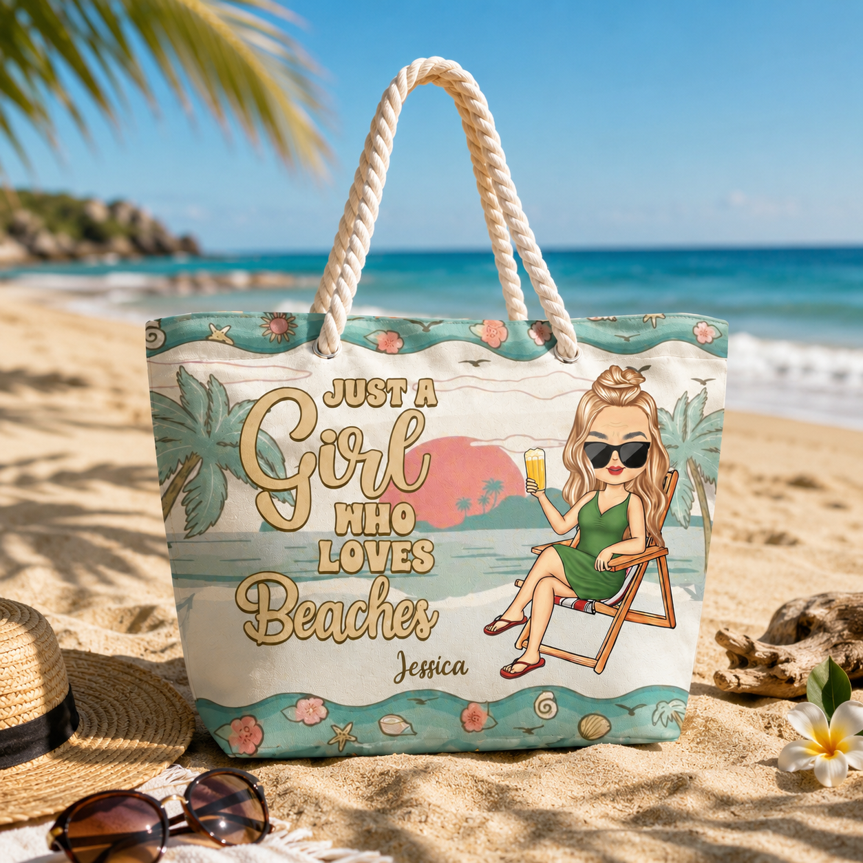 Just A Girl Who Loves Beaches - Personalized Beach Bag