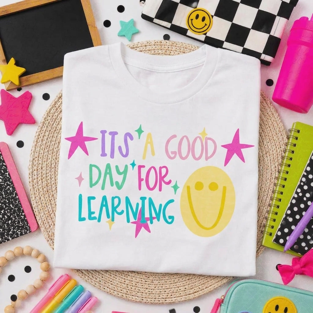 It's A Good Day For Learning Shirt, Back to School Teacher Comfort Shirt, Smiley Face Graphic Tee, Colorful Classroom Shirt, First Day of School Outfit