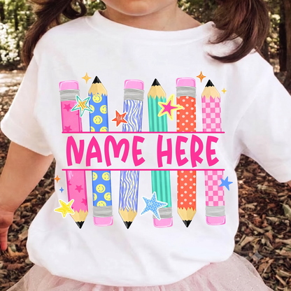 Personalized Back To School Pencil Kids T Shirt Custom Name Gift