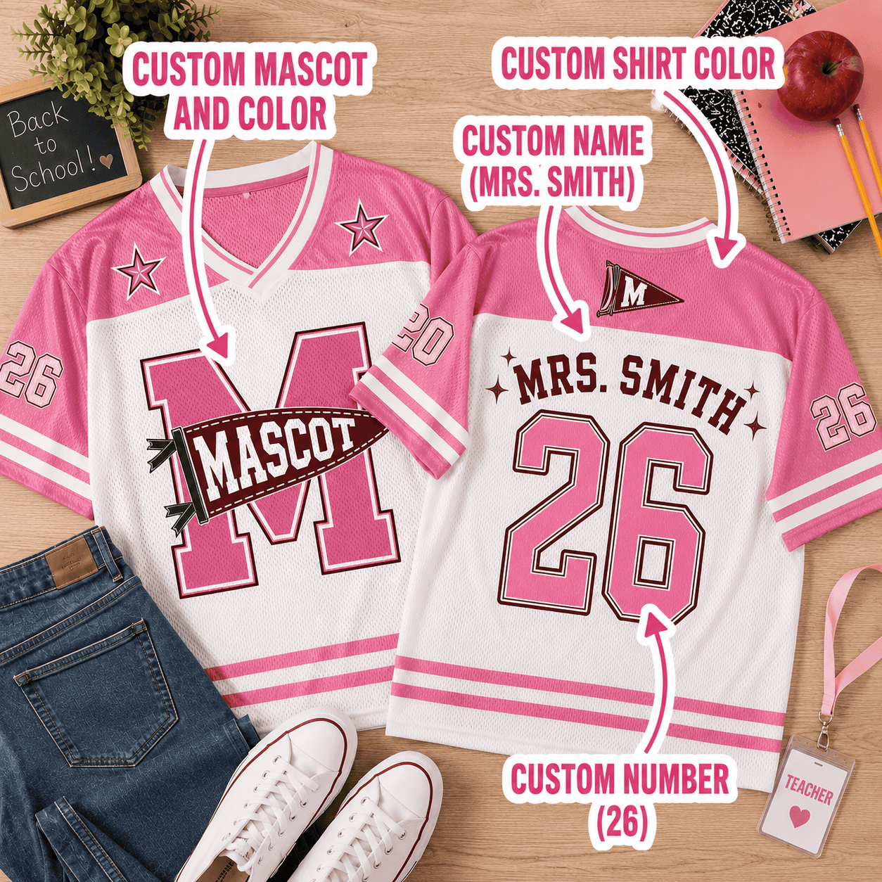 Personalized School Mascot Jersey | Custom Color Football Shirt