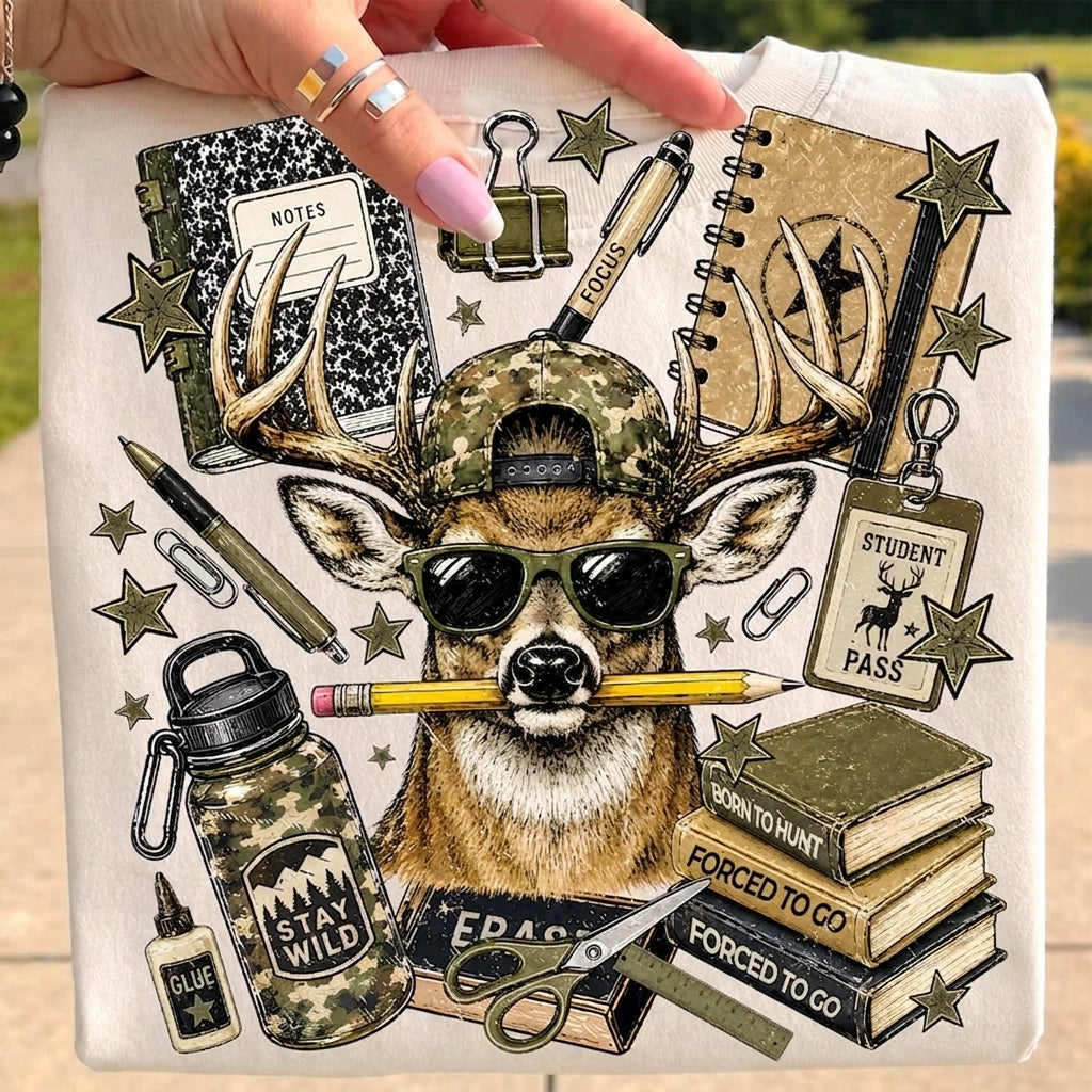 Funny Deer Back to School Shirt, Camo Deer Graphic Tee, First Day of School Shirt, Teacher & Student Gift, Cute School Outfit