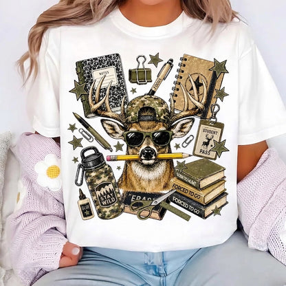 Funny Deer Back to School Shirt, Camo Deer Graphic Tee, First Day of School Shirt, Teacher & Student Gift, Cute School Outfit