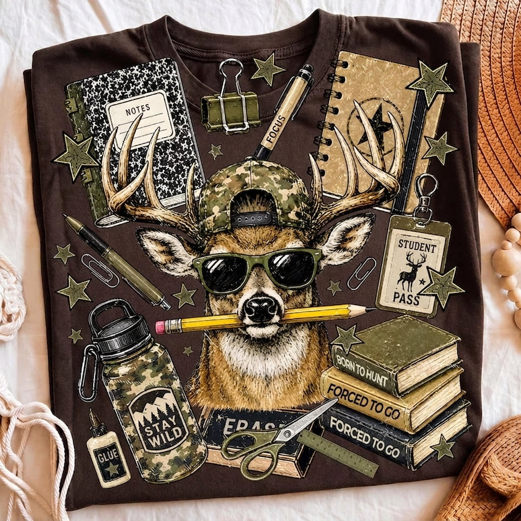 Funny Deer Back to School Shirt, Camo Deer Graphic Tee, First Day of School Shirt, Teacher & Student Gift, Cute School Outfit