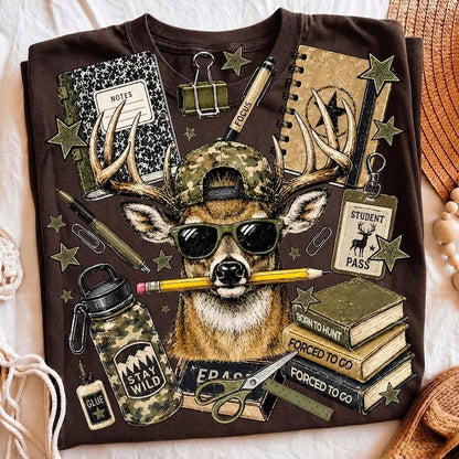 Funny Deer Back to School Shirt, Camo Deer Graphic Tee, First Day of School Shirt, Teacher & Student Gift, Cute School Outfit