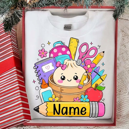 Personalized Cute Dumpling Back to School Shirt – Custom Teacher & Student School Supplies T-Shirt