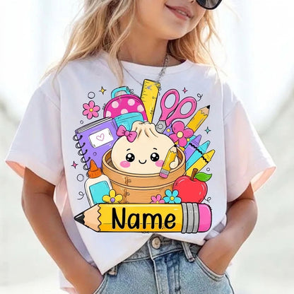 Personalized Cute Dumpling Back to School Shirt – Custom Teacher & Student School Supplies T-Shirt