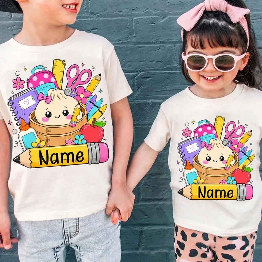 Personalized Cute Dumpling Back to School Shirt – Custom Teacher & Student School Supplies T-Shirt
