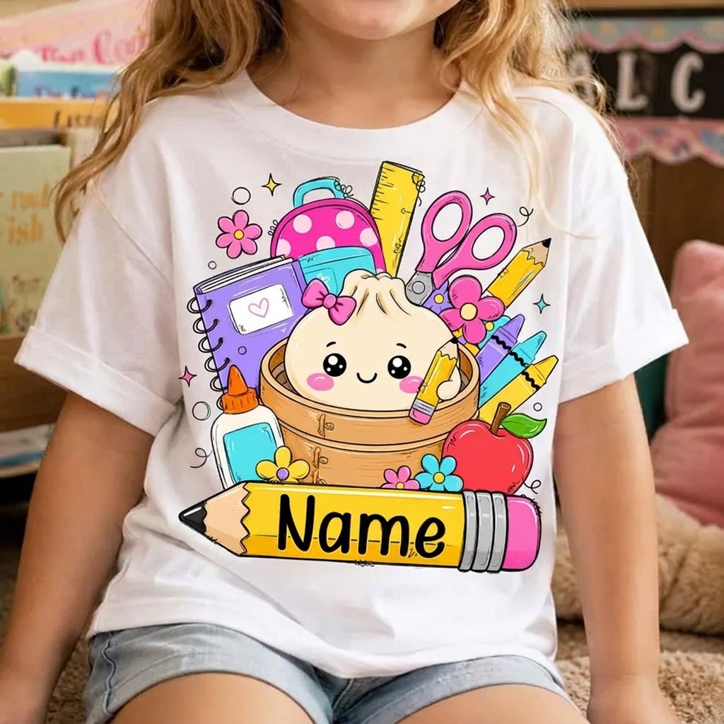 Personalized Cute Dumpling Back to School Shirt – Custom Teacher & Student School Supplies T-Shirt
