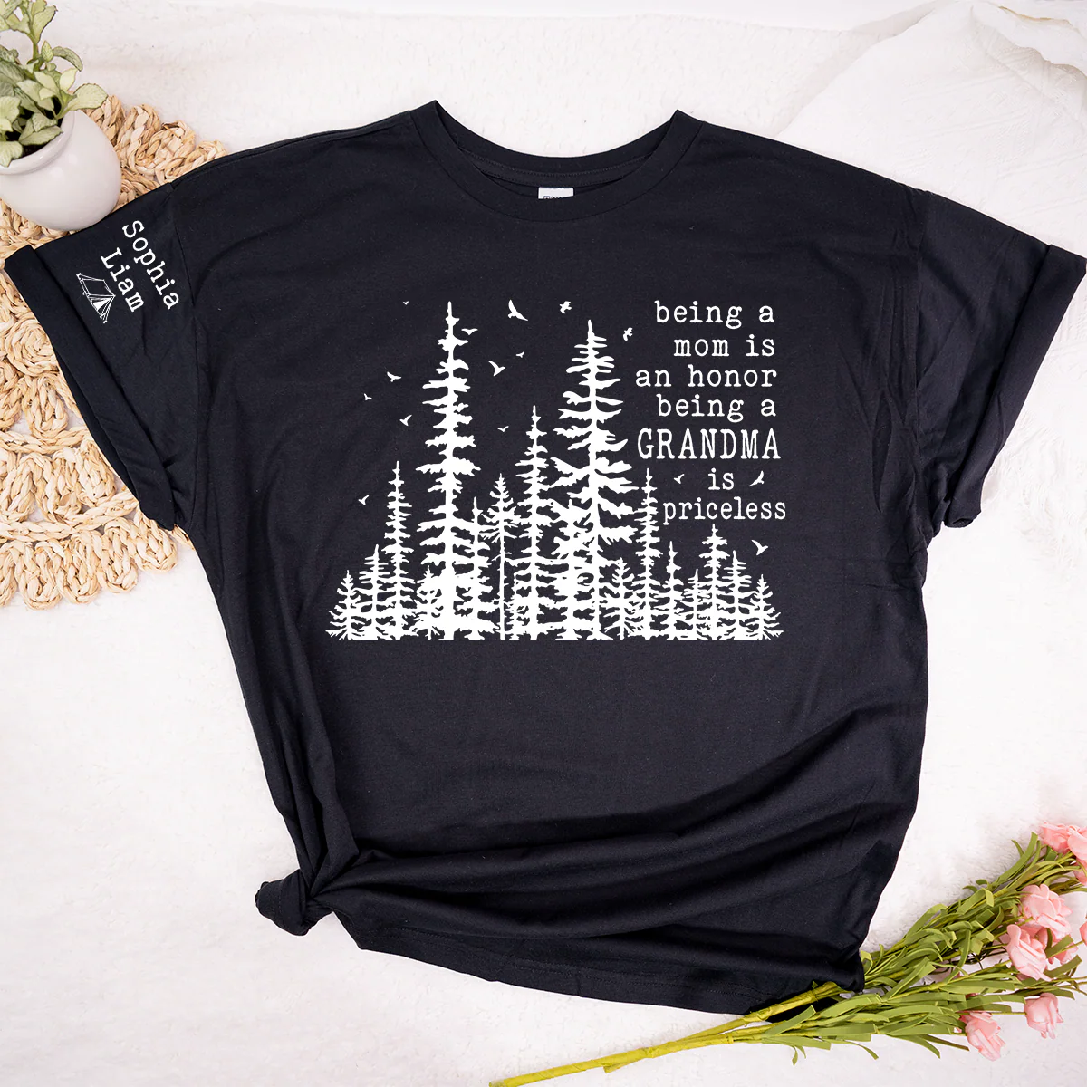 Personalized Grandma Comfort Color Shirt with Grandkids Names, Nature Lover Tee