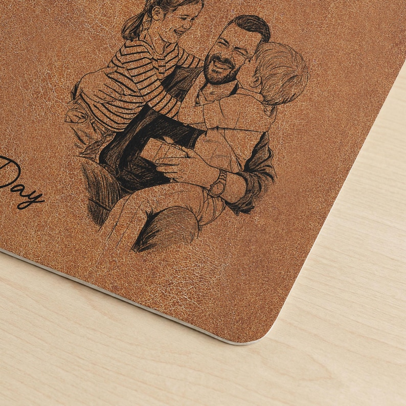 Personalized Desk Mat, Father's Day Gifts, We Love You Custom Photo Sketch Line Art Father's Day Gift For Husband, Dad