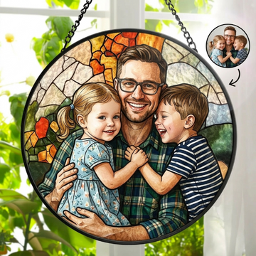 Personalized Stained Glass Photo Suncatcher – Custom Grandma & Granddaughter Window Hanging Gift