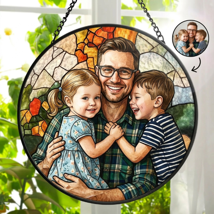 Personalized Stained Glass Photo Suncatcher – Custom Grandma & Granddaughter Window Hanging Gift