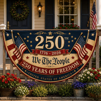Personalized 250th Anniversary Bunting Flag, Custom 4th of July Family Name Patriotic Banner