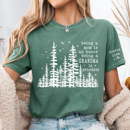 Personalized Grandma Comfort Color Shirt with Grandkids Names, Nature Lover Tee
