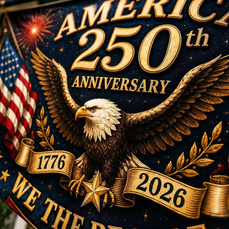 Personalized 250th Anniversary Bunting Flag, Custom 4th of July Family Name Patriotic Banner