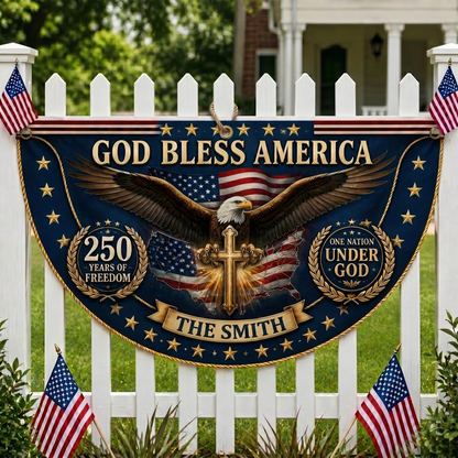 Personalized 250th Anniversary Bunting Flag, Custom 4th of July Family Name Patriotic Banner