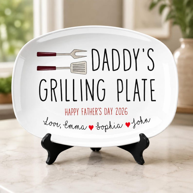 Personalized Best Flippin Dad Ever Grilling Plate, Father’s Day Gifts Grilling Platter with kids names, Patriotic Father's Day Gift for Dad