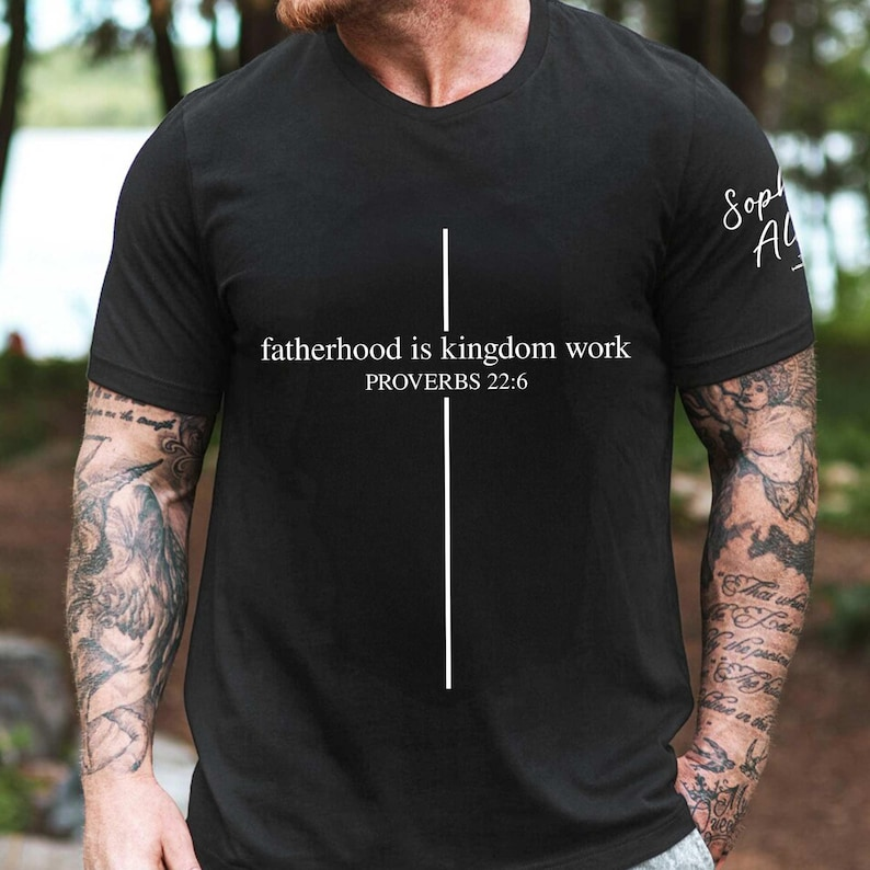 Personalized Fatherhood Is Kingdom Work T-Shirt - Custom Christian Dad Shirt with Kids' Names,Father's Day Gift