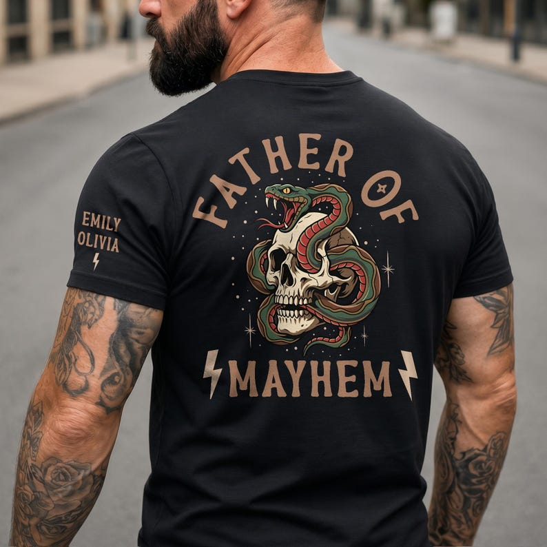 Personalized Father Of Mayhem Shirt, Custom Skeleton Dad Tee