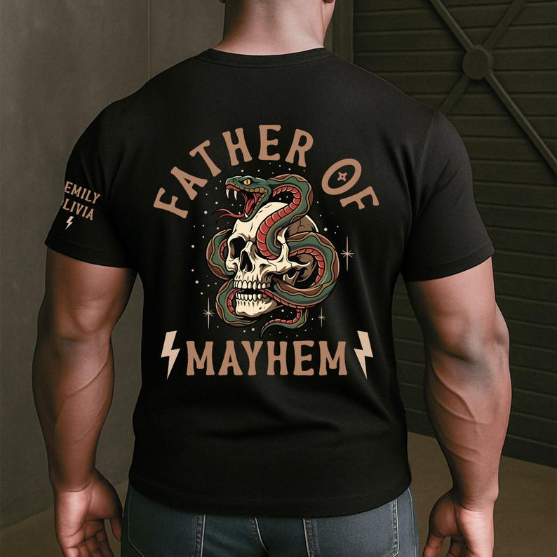 Personalized Father Of Mayhem Shirt, Custom Skeleton Dad Tee