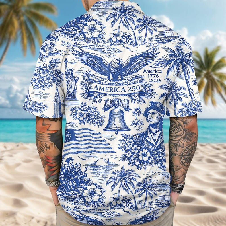 250 Years Vintage Patriotic Hawaiian Shirt, 4th of July Summer Aloha Shirt