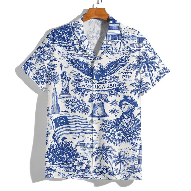 250 Years Vintage Patriotic Hawaiian Shirt, 4th of July Summer Aloha Shirt