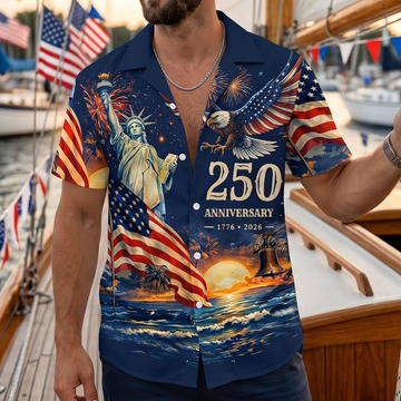 Hawaiian Shirt America's Freedom 250th Anniversary, 1776-2026 Patriotic Short Sleeve Vintage Shirt