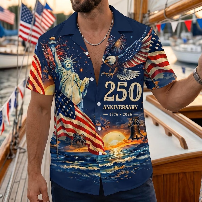 Hawaiian Shirt America's Freedom 250th Anniversary, 1776-2026 Patriotic Short Sleeve Vintage Shirt