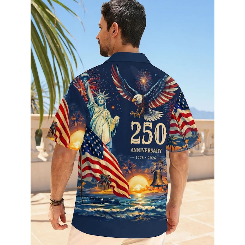 Hawaiian Shirt America's Freedom 250th Anniversary, 1776-2026 Patriotic Short Sleeve Vintage Shirt
