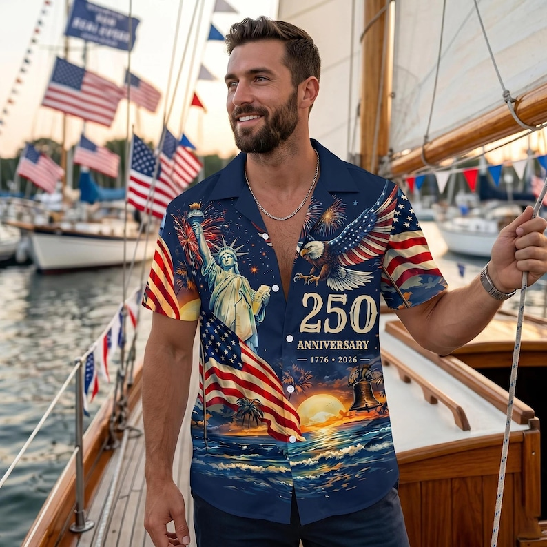 Hawaiian Shirt America's Freedom 250th Anniversary, 1776-2026 Patriotic Short Sleeve Vintage Shirt