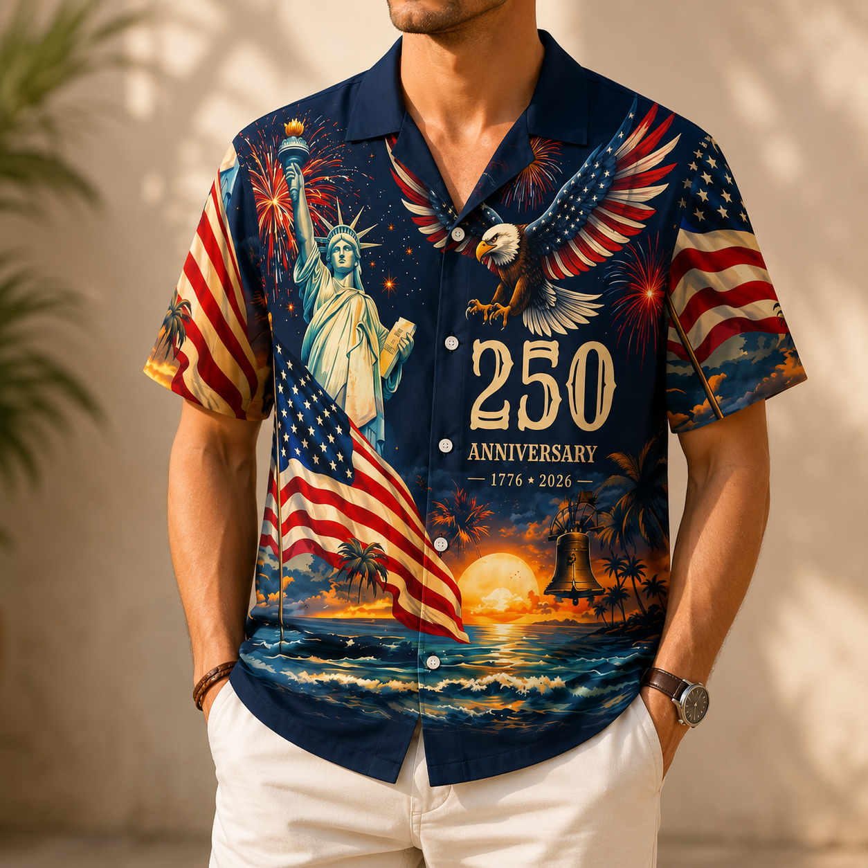 Hawaiian Shirt America's Freedom 250th Anniversary, 1776-2026 Patriotic Short Sleeve Vintage Shirt