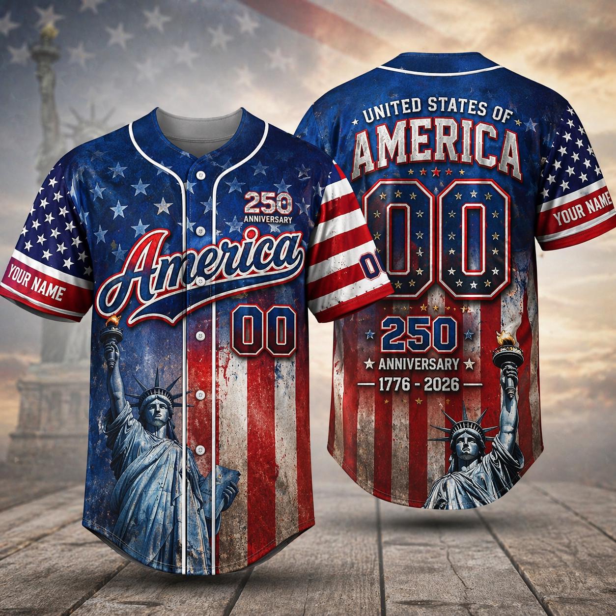 Personalized America Patriotic 250th Anniversary Baseball Jersey Shirt