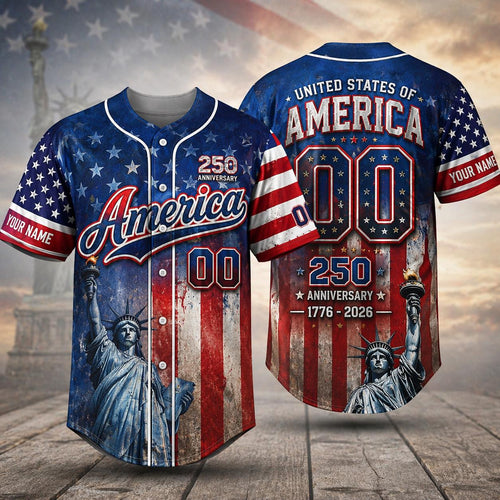 Personalized America Patriotic 250th Anniversary Baseball Jersey Shirt